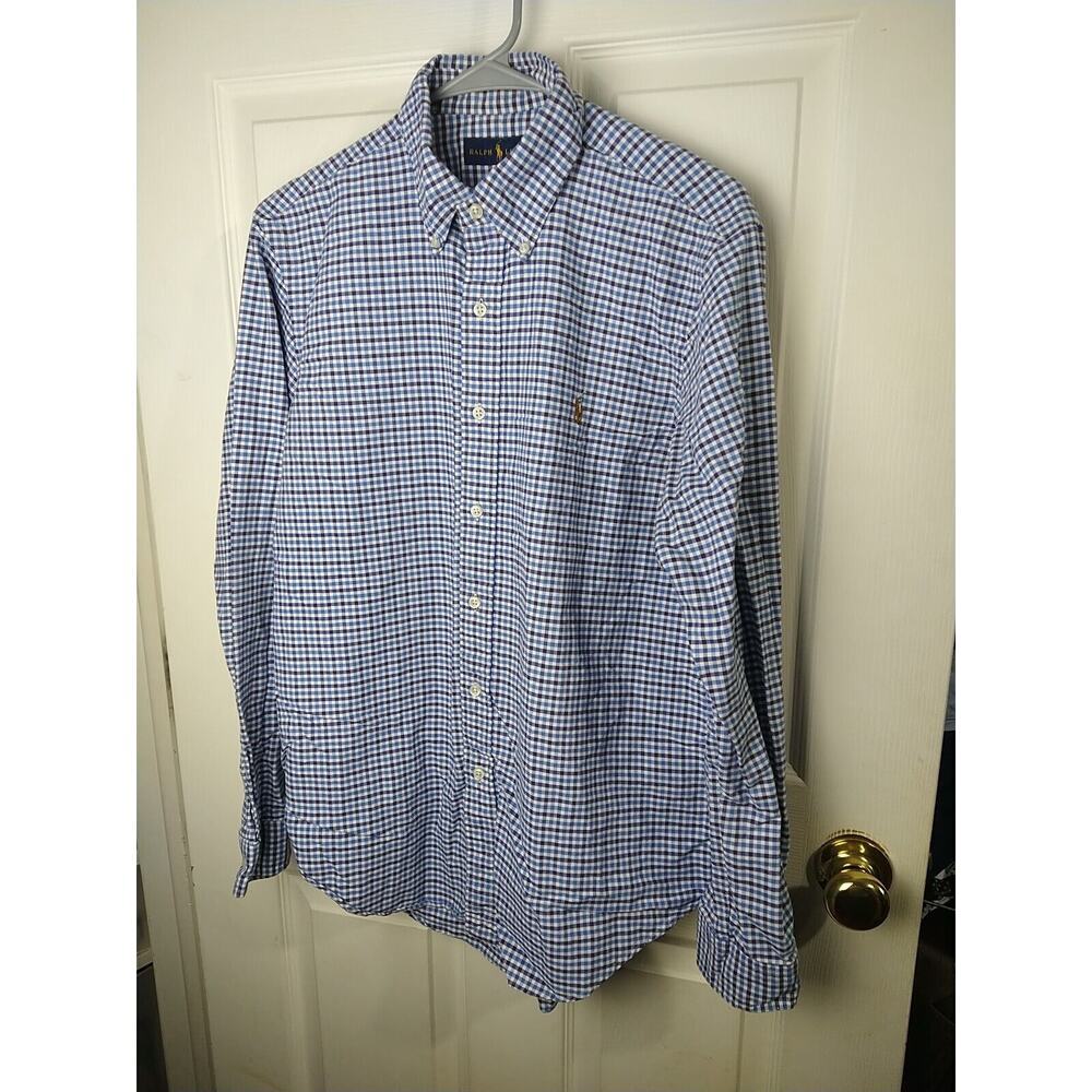 Ralph Lauren Men's M Shirt Blue Checked Long Sleeve Collared Button Front Button